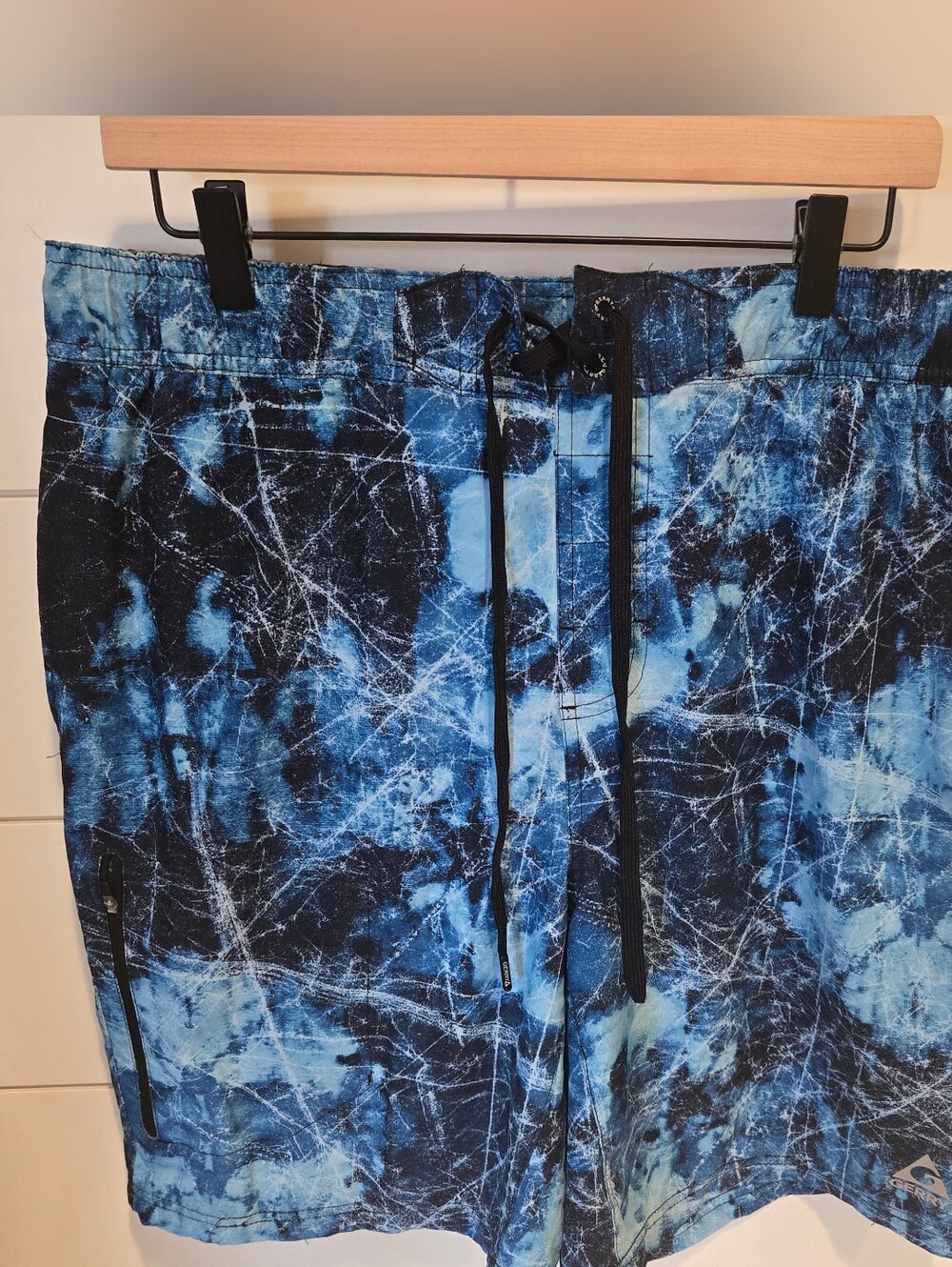 Gerry Mens Blue Tie-Dye Swim Trunks with Drawstring